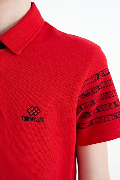 Tommylife Wholesale 7-15 Age Polo Neck Standard Fit Boys' T-Shirt 11093 Red - Thumbnail