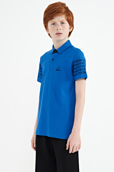 Tommylife Wholesale 7-15 Age Polo Neck Standard Fit Boys' T-Shirt 11093 Saxe - Thumbnail