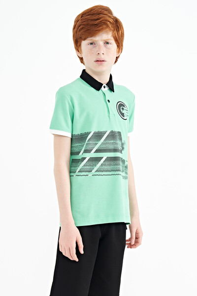 Tommylife Wholesale 7-15 Age Polo Neck Standard Fit Boys' T-Shirt 11094 Aqua Green - Thumbnail