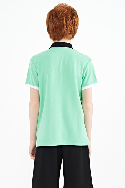 Tommylife Wholesale 7-15 Age Polo Neck Standard Fit Boys' T-Shirt 11094 Aqua Green - Thumbnail