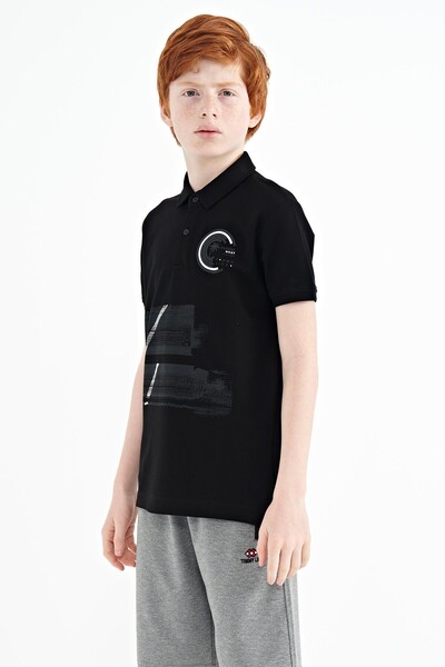 Tommylife Wholesale 7-15 Age Polo Neck Standard Fit Boys' T-Shirt 11094 Black - Thumbnail