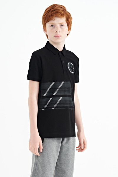 Tommylife Wholesale 7-15 Age Polo Neck Standard Fit Boys' T-Shirt 11094 Black - Thumbnail