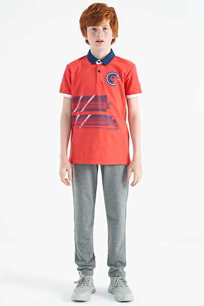Tommylife Wholesale 7-15 Age Polo Neck Standard Fit Boys' T-Shirt 11094 Coral - Thumbnail