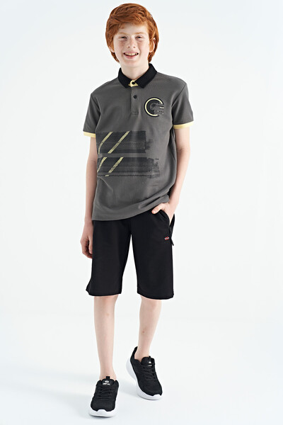 Tommylife Wholesale 7-15 Age Polo Neck Standard Fit Boys' T-Shirt 11094 Dark Gray - Thumbnail