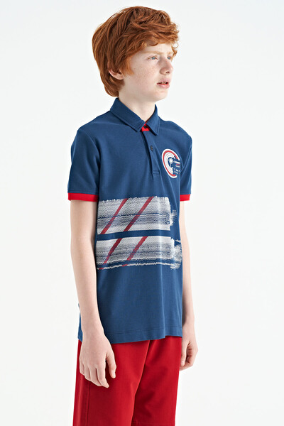 Tommylife Wholesale 7-15 Age Polo Neck Standard Fit Boys' T-Shirt 11094 Indigo - Thumbnail