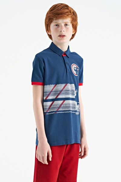 Tommylife Wholesale 7-15 Age Polo Neck Standard Fit Boys' T-Shirt 11094 Indigo - Thumbnail