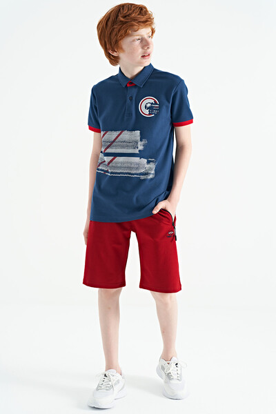 Tommylife Wholesale 7-15 Age Polo Neck Standard Fit Boys' T-Shirt 11094 Indigo - Thumbnail