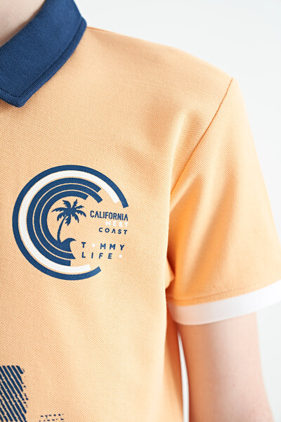 Tommylife Wholesale 7-15 Age Polo Neck Standard Fit Boys' T-Shirt 11094 Melon - Thumbnail