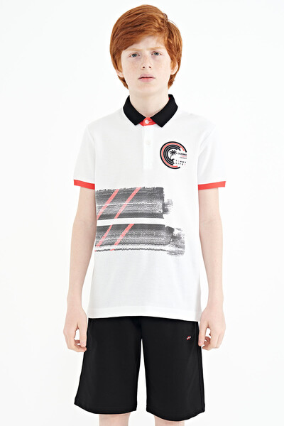 Tommylife Wholesale 7-15 Age Polo Neck Standard Fit Boys' T-Shirt 11094 White - Thumbnail