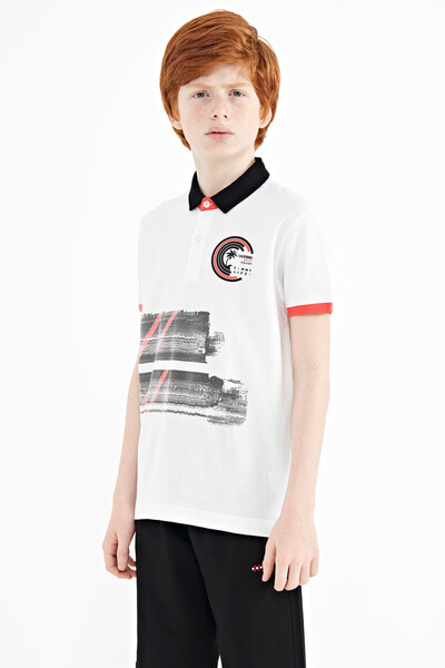 Tommylife Wholesale 7-15 Age Polo Neck Standard Fit Boys' T-Shirt 11094 White - Thumbnail