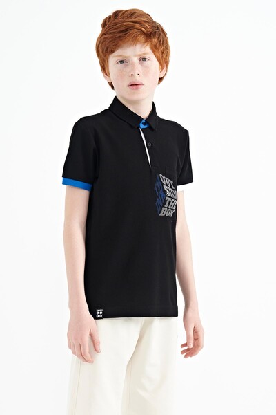 Tommylife Wholesale 7-15 Age Polo Neck Standard Fit Boys' T-Shirt 11102 Black - Thumbnail
