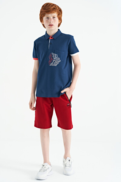 Tommylife Wholesale 7-15 Age Polo Neck Standard Fit Boys' T-Shirt 11102 Indigo - Thumbnail