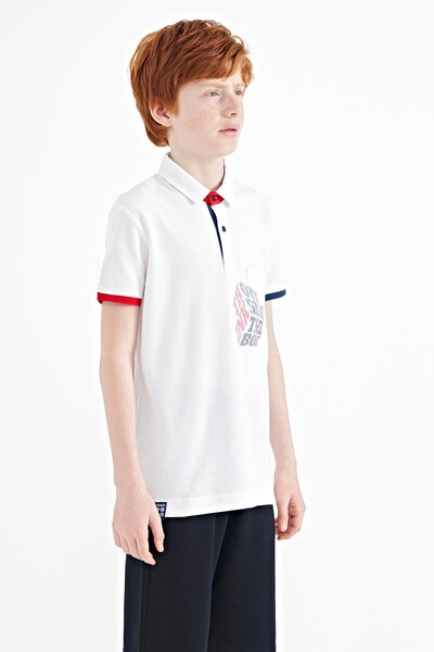 Tommylife Wholesale 7-15 Age Polo Neck Standard Fit Boys' T-Shirt 11102 White - Thumbnail