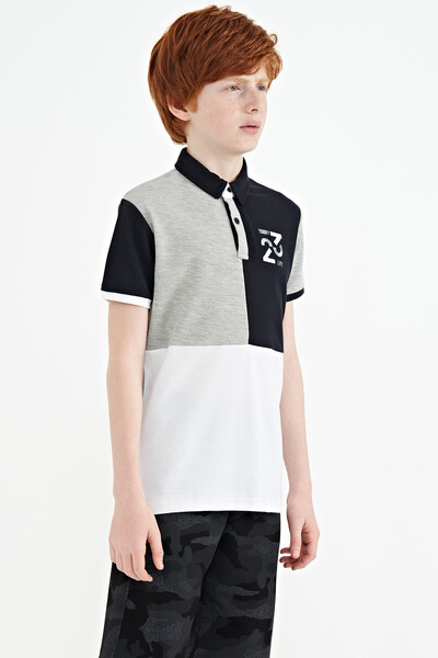 Tommylife Wholesale 7-15 Age Polo Neck Standard Fit Boys' T-Shirt 11108 Gray Melange - Thumbnail