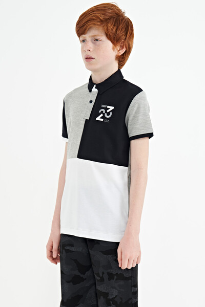 Tommylife Wholesale 7-15 Age Polo Neck Standard Fit Boys' T-Shirt 11108 Gray Melange - Thumbnail