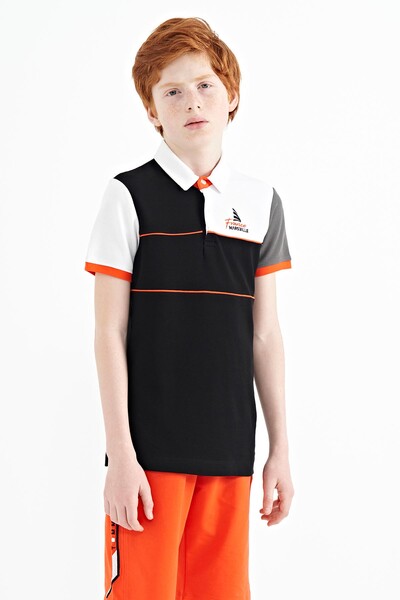 Tommylife Wholesale 7-15 Age Polo Neck Standard Fit Boys' T-Shirt 11109 Black - Thumbnail