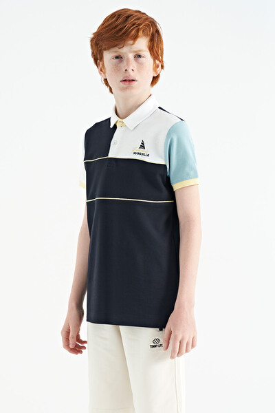 Tommylife Wholesale 7-15 Age Polo Neck Standard Fit Boys' T-Shirt 11109 Navy Blue - Thumbnail