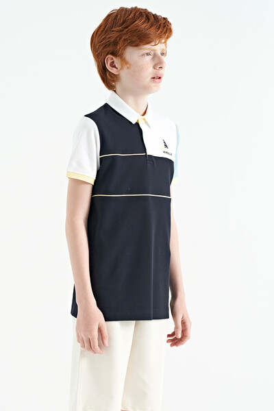 Tommylife Wholesale 7-15 Age Polo Neck Standard Fit Boys' T-Shirt 11109 Navy Blue - Thumbnail