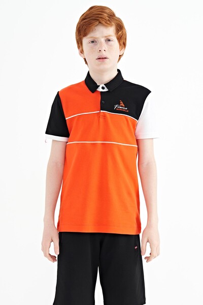 Tommylife Wholesale 7-15 Age Polo Neck Standard Fit Boys' T-Shirt 11109 Orange - Thumbnail