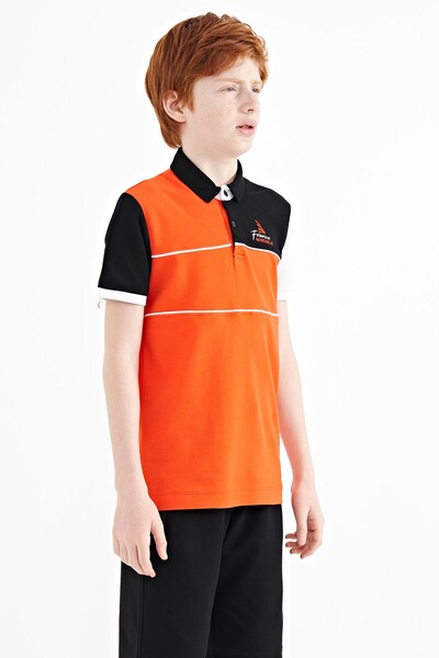 Tommylife Wholesale 7-15 Age Polo Neck Standard Fit Boys' T-Shirt 11109 Orange - Thumbnail