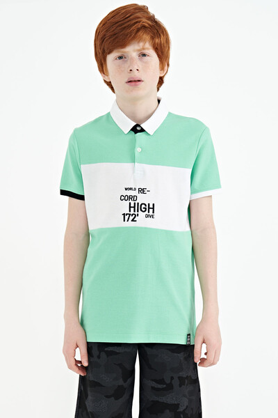 Tommylife Wholesale 7-15 Age Polo Neck Standard Fit Boys' T-Shirt 11110 Aqua Green - Thumbnail