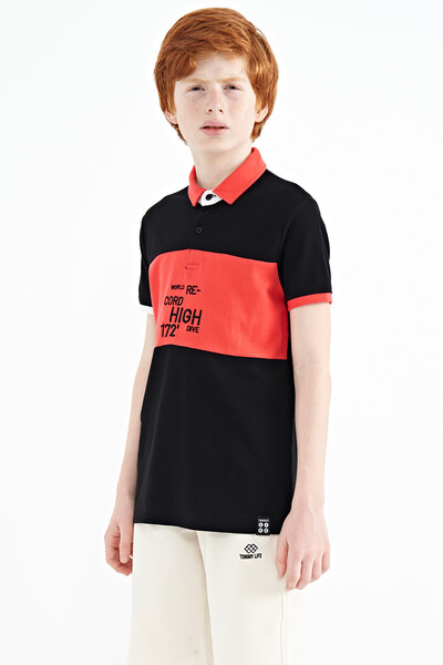 Tommylife Wholesale 7-15 Age Polo Neck Standard Fit Boys' T-Shirt 11110 Black - Thumbnail