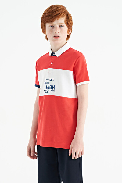 Tommylife Wholesale 7-15 Age Polo Neck Standard Fit Boys' T-Shirt 11110 Coral - Thumbnail