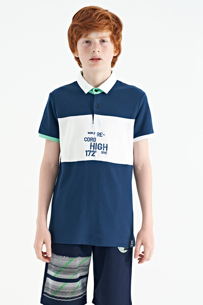 Tommylife Wholesale 7-15 Age Polo Neck Standard Fit Boys' T-Shirt 11110 Indigo - Thumbnail