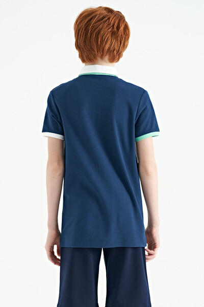 Tommylife Wholesale 7-15 Age Polo Neck Standard Fit Boys' T-Shirt 11110 Indigo - Thumbnail