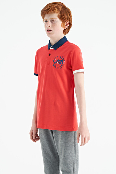 Tommylife Wholesale 7-15 Age Polo Neck Standard Fit Boys' T-Shirt 11138 Coral - Thumbnail