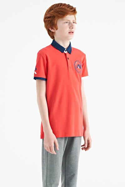 Tommylife Wholesale 7-15 Age Polo Neck Standard Fit Boys' T-Shirt 11138 Coral - Thumbnail