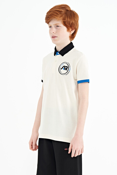 Tommylife Wholesale 7-15 Age Polo Neck Standard Fit Boys' T-Shirt 11138 Ecru - Thumbnail
