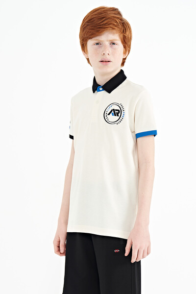 Tommylife Wholesale 7-15 Age Polo Neck Standard Fit Boys' T-Shirt 11138 Ecru - Thumbnail