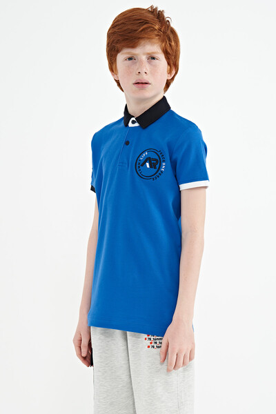 Tommylife Wholesale 7-15 Age Polo Neck Standard Fit Boys' T-Shirt 11138 Saxe - Thumbnail
