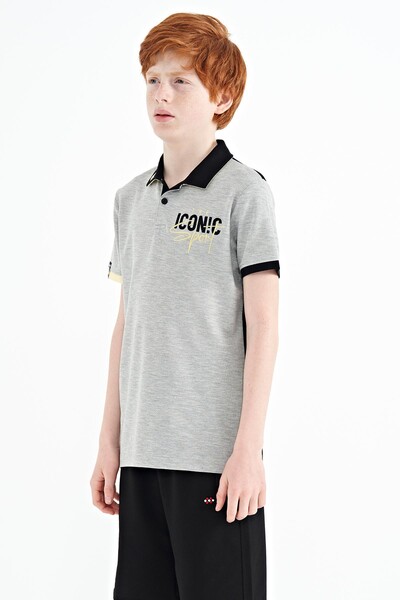 Tommylife Wholesale 7-15 Age Polo Neck Standard Fit Boys' T-Shirt 11139 Gray Melange - Thumbnail