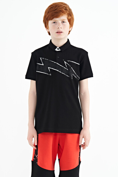 Tommylife Wholesale 7-15 Age Polo Neck Standard Fit Boys' T-Shirt 11154 Black - Thumbnail