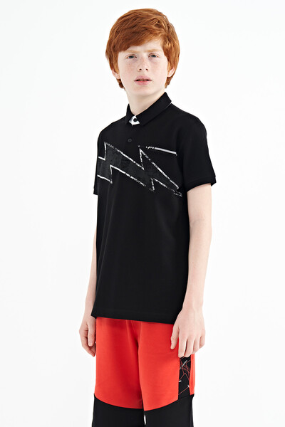 Tommylife Wholesale 7-15 Age Polo Neck Standard Fit Boys' T-Shirt 11154 Black - Thumbnail