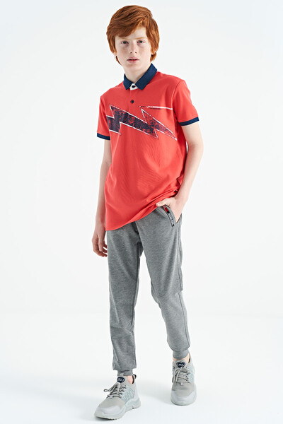 Tommylife Wholesale 7-15 Age Polo Neck Standard Fit Boys' T-Shirt 11154 Coral - Thumbnail