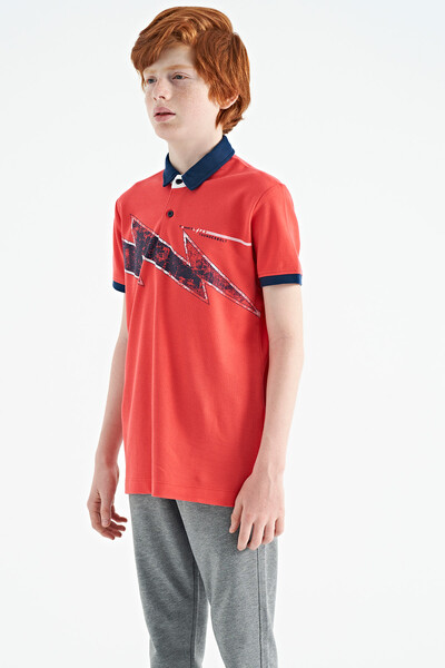 Tommylife Wholesale 7-15 Age Polo Neck Standard Fit Boys' T-Shirt 11154 Coral - Thumbnail