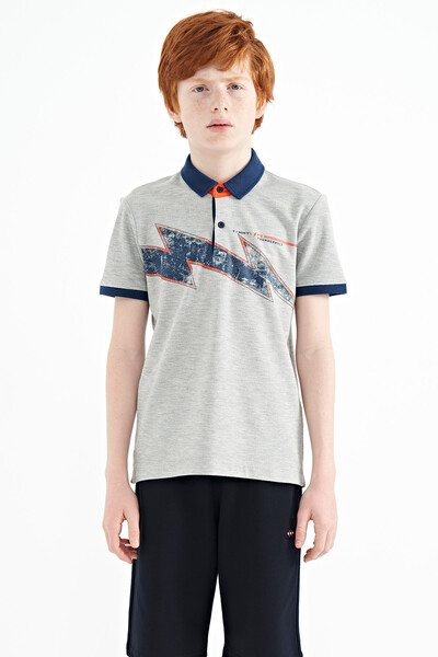 Tommylife Wholesale 7-15 Age Polo Neck Standard Fit Boys' T-Shirt 11154 Gray Melange - Thumbnail