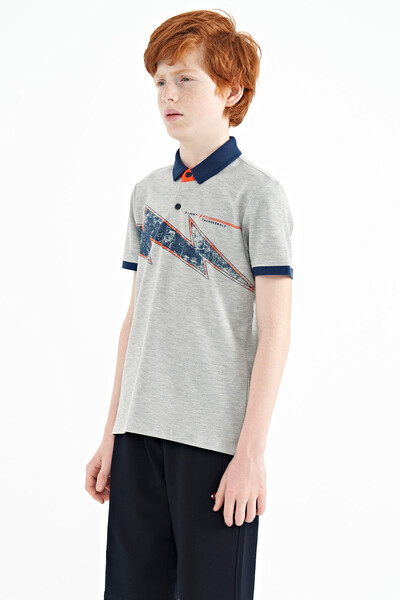 Tommylife Wholesale 7-15 Age Polo Neck Standard Fit Boys' T-Shirt 11154 Gray Melange - Thumbnail
