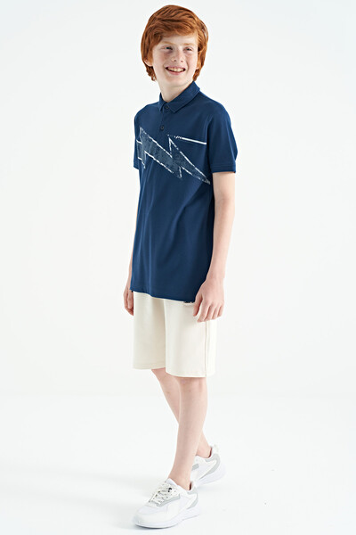Tommylife Wholesale 7-15 Age Polo Neck Standard Fit Boys' T-Shirt 11154 Indigo - Thumbnail