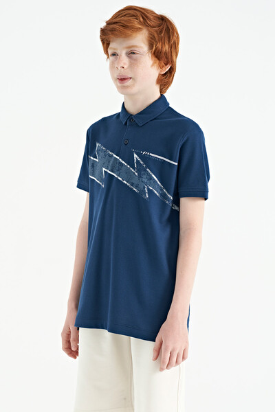 Tommylife Wholesale 7-15 Age Polo Neck Standard Fit Boys' T-Shirt 11154 Indigo - Thumbnail