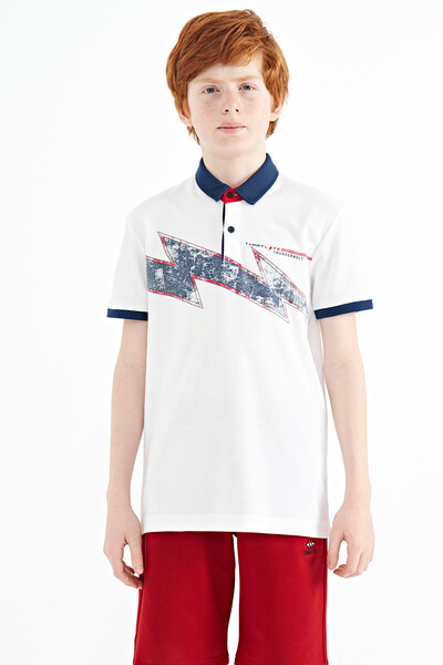 Tommylife Wholesale 7-15 Age Polo Neck Standard Fit Boys' T-Shirt 11154 White - Thumbnail