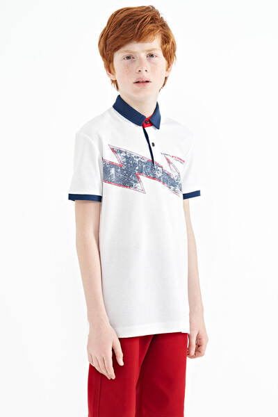 Tommylife Wholesale 7-15 Age Polo Neck Standard Fit Boys' T-Shirt 11154 White - Thumbnail