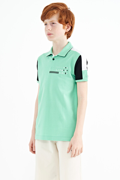 Tommylife Wholesale 7-15 Age Polo Neck Standard Fit Boys' T-Shirt 11155 Aqua Green - Thumbnail