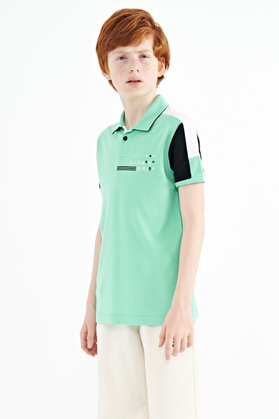 Tommylife Wholesale 7-15 Age Polo Neck Standard Fit Boys' T-Shirt 11155 Aqua Green - Thumbnail