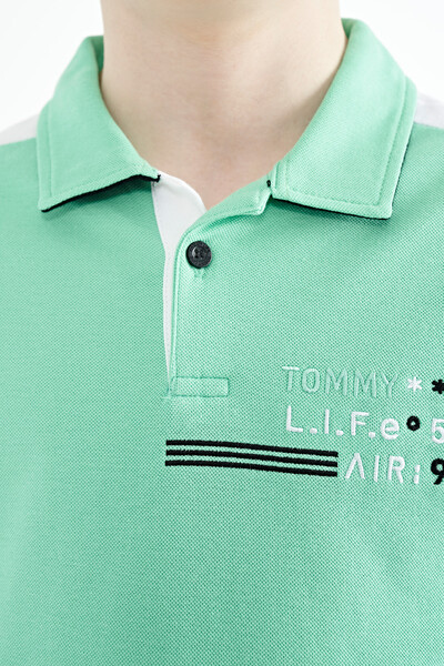 Tommylife Wholesale 7-15 Age Polo Neck Standard Fit Boys' T-Shirt 11155 Aqua Green - Thumbnail