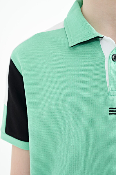 Tommylife Wholesale 7-15 Age Polo Neck Standard Fit Boys' T-Shirt 11155 Aqua Green - Thumbnail