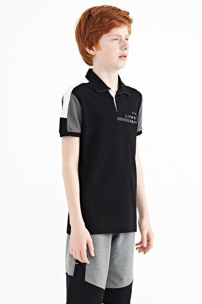 Tommylife Wholesale 7-15 Age Polo Neck Standard Fit Boys' T-Shirt 11155 Black - Thumbnail